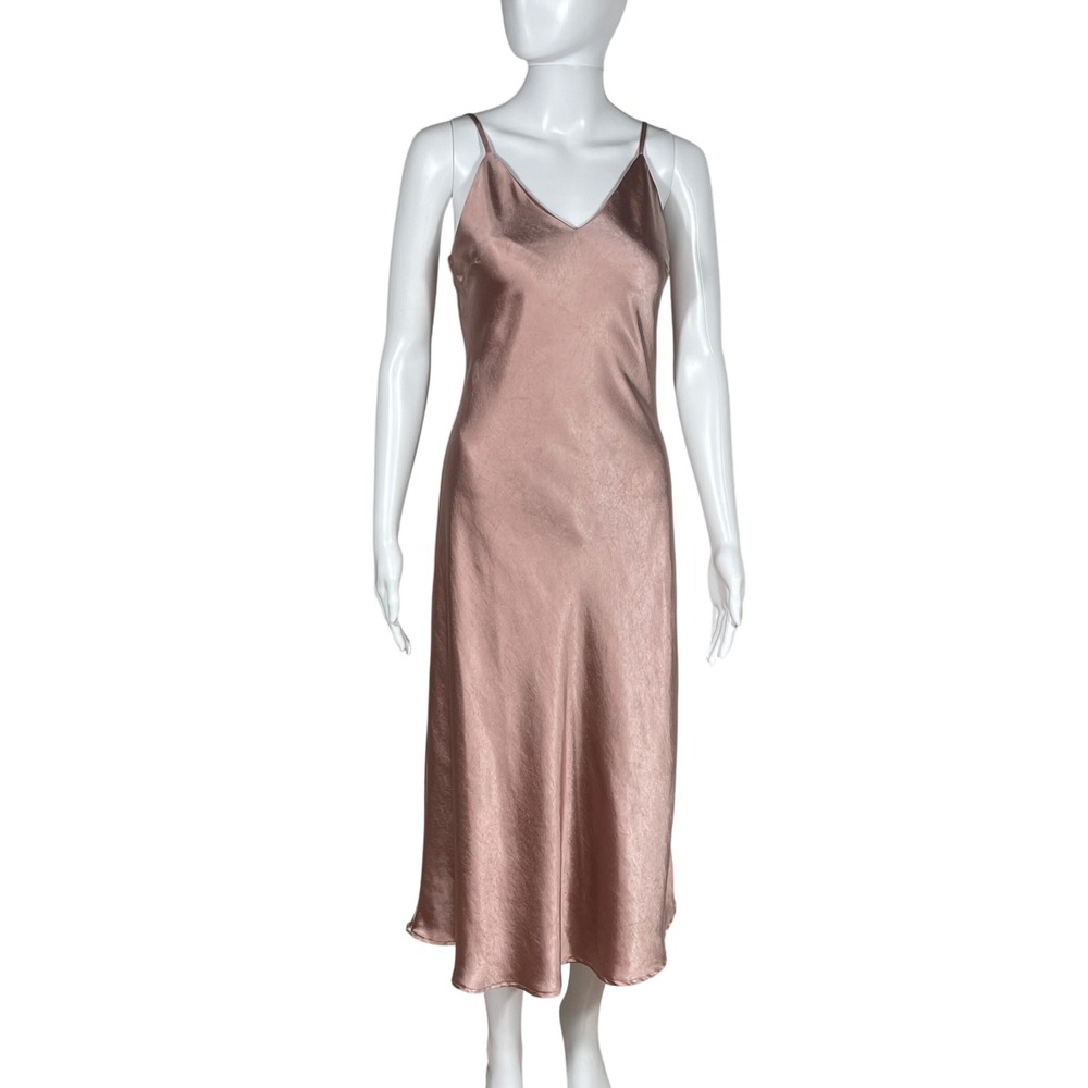 Dress Forum Los Angeles Blush Satin Bias Midi Slip Dress Womens M Wedding Guest